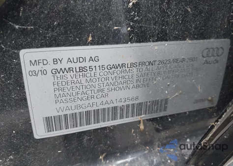 2010 Audi S4 3.0 Premium Plus z USA, uszkodzony, nr VIN WAUBGAFL4AA143568